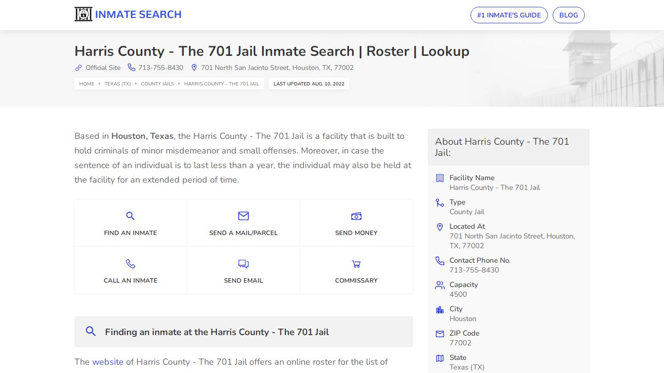 Harris County - The 701 Jail Inmate Search | Roster | Lookup